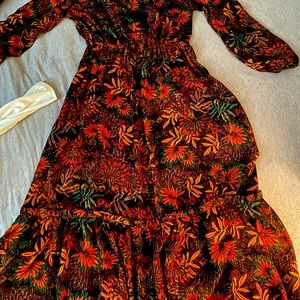 Long sleeve ruffled dress. Long sleeve elastic waist long dress. Bishop sleeve